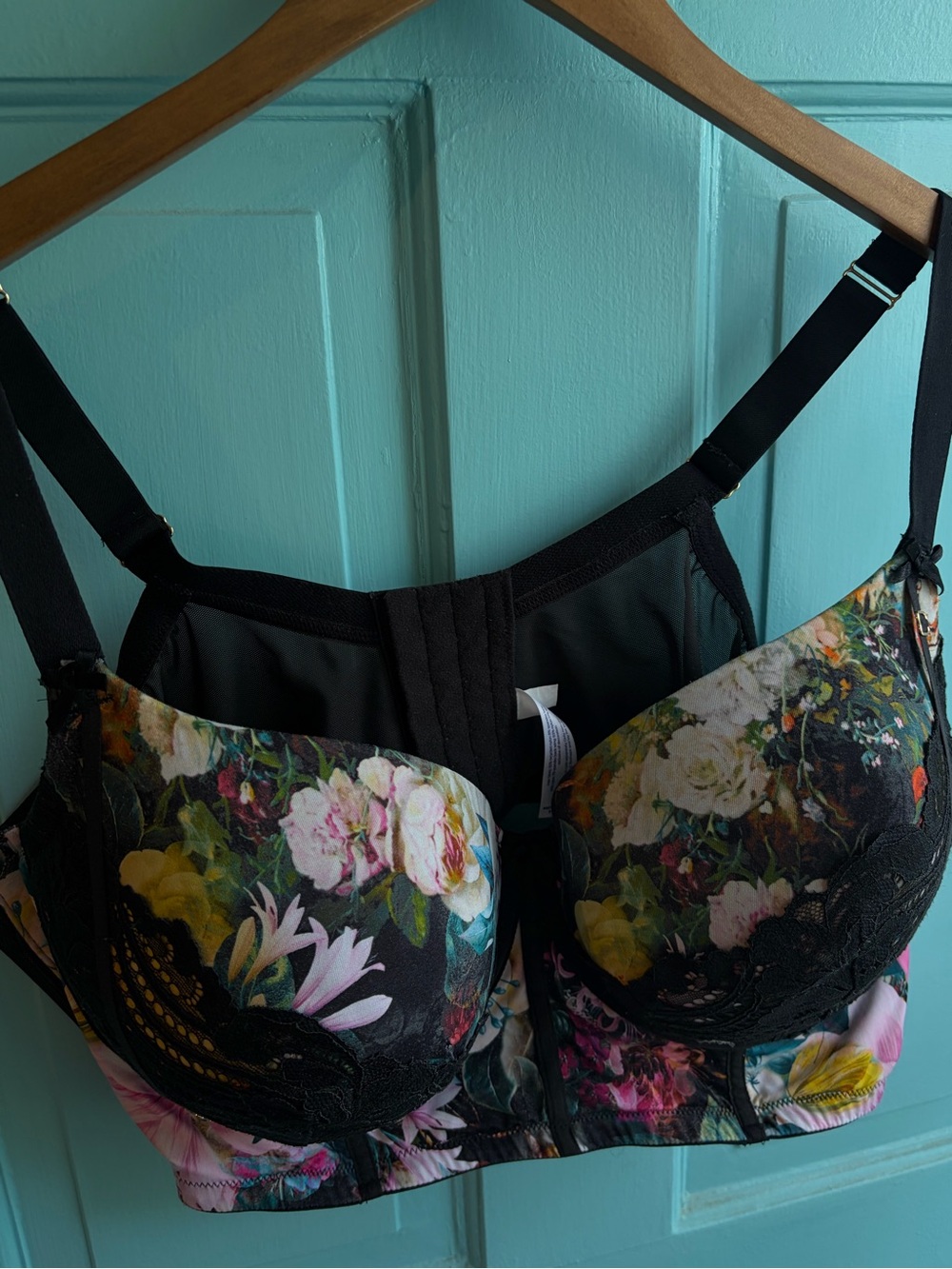 48DD Longline floral and lace boost balconette bra